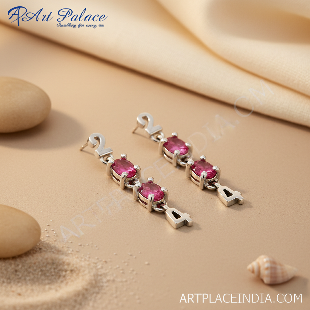 Silver 24 Earrings with Pink Gemstones | Women's Jewelry Gift