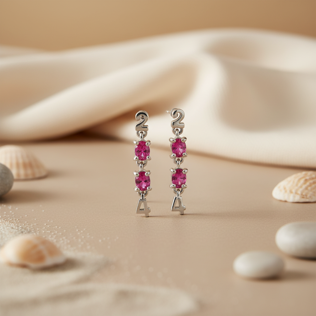 Silver 24 Earrings with Pink Gemstones | Women's Jewelry Gift