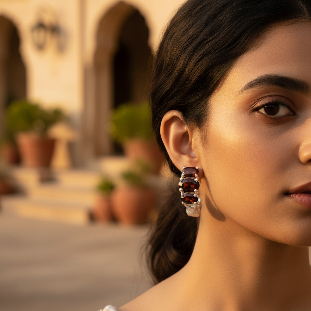 925 Silver Garnet Hoop Earrings for Women | Gemstone Jewelry