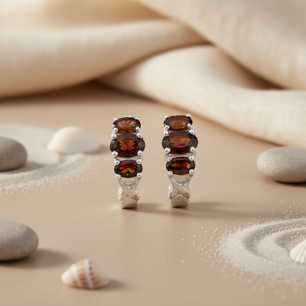 925 Silver Garnet Hoop Earrings for Women | Gemstone Jewelry