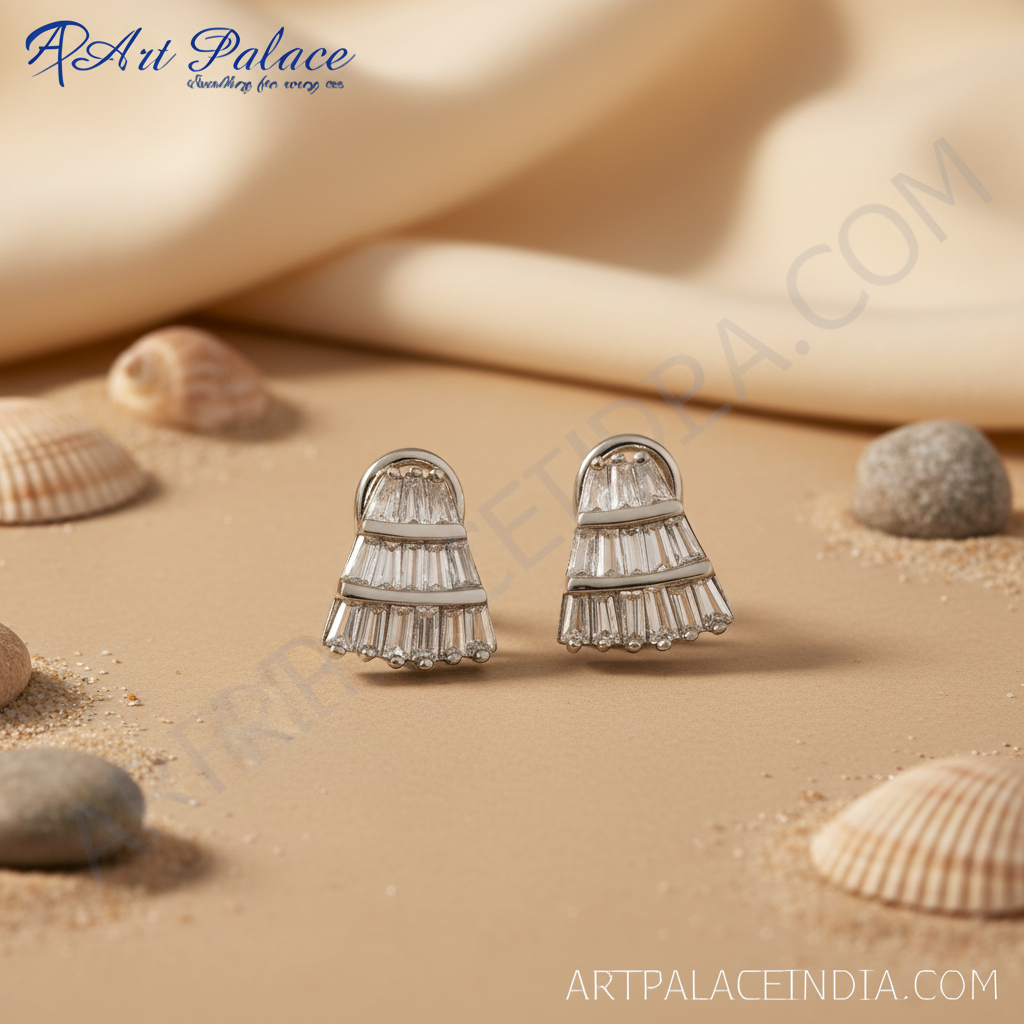 Silver Baguette Cut Stud Earrings for Women | Daily Wear Jewelry