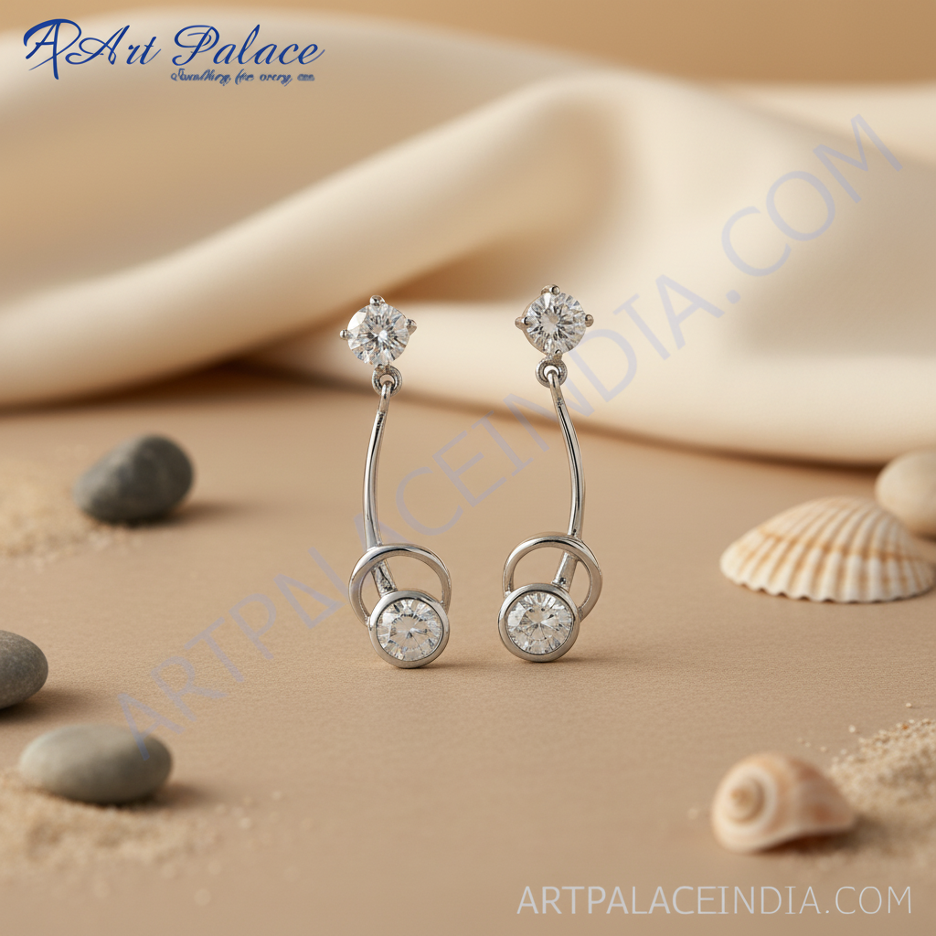 女士银色立方氧化锆水滴耳环 | 垂坠式首饰