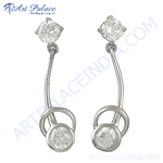 将图像加载到图库查看器中， Silver drop earrings with sparkling cubic zirconia stones. Dangle design for women.
