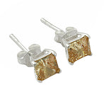 将图像加载到图库查看器中， 925 Silver Citrine Stud Earrings | Square Cut | Women's Gift
