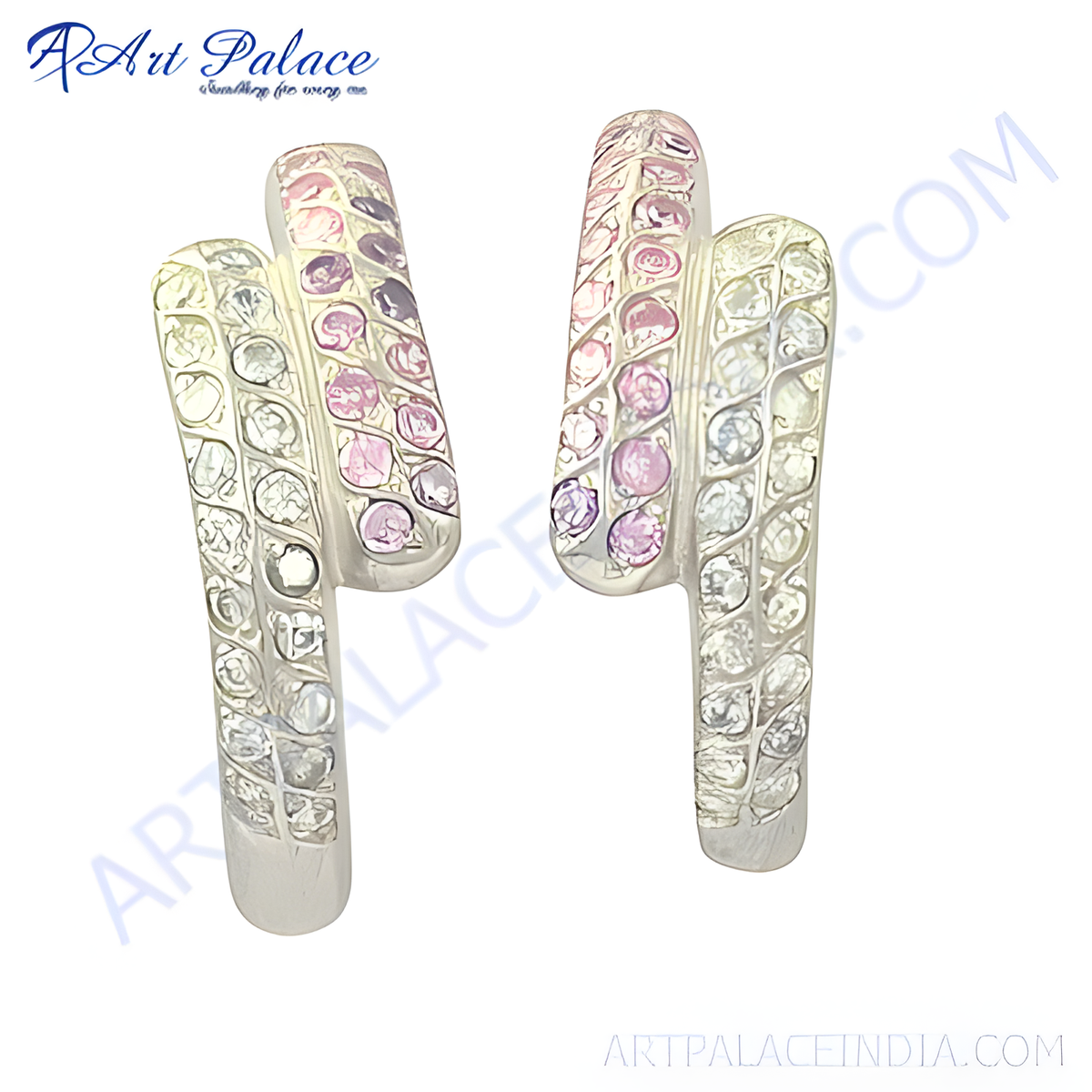 Sterling silver earrings featuring pink and white gemstones, perfect for women, elegant and stylish jewelry for any occasion