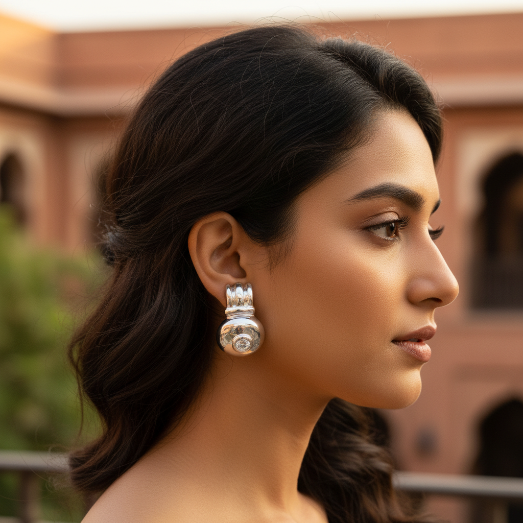 银色耳钉，镶嵌透明立方氧化锆 | 女士珠宝