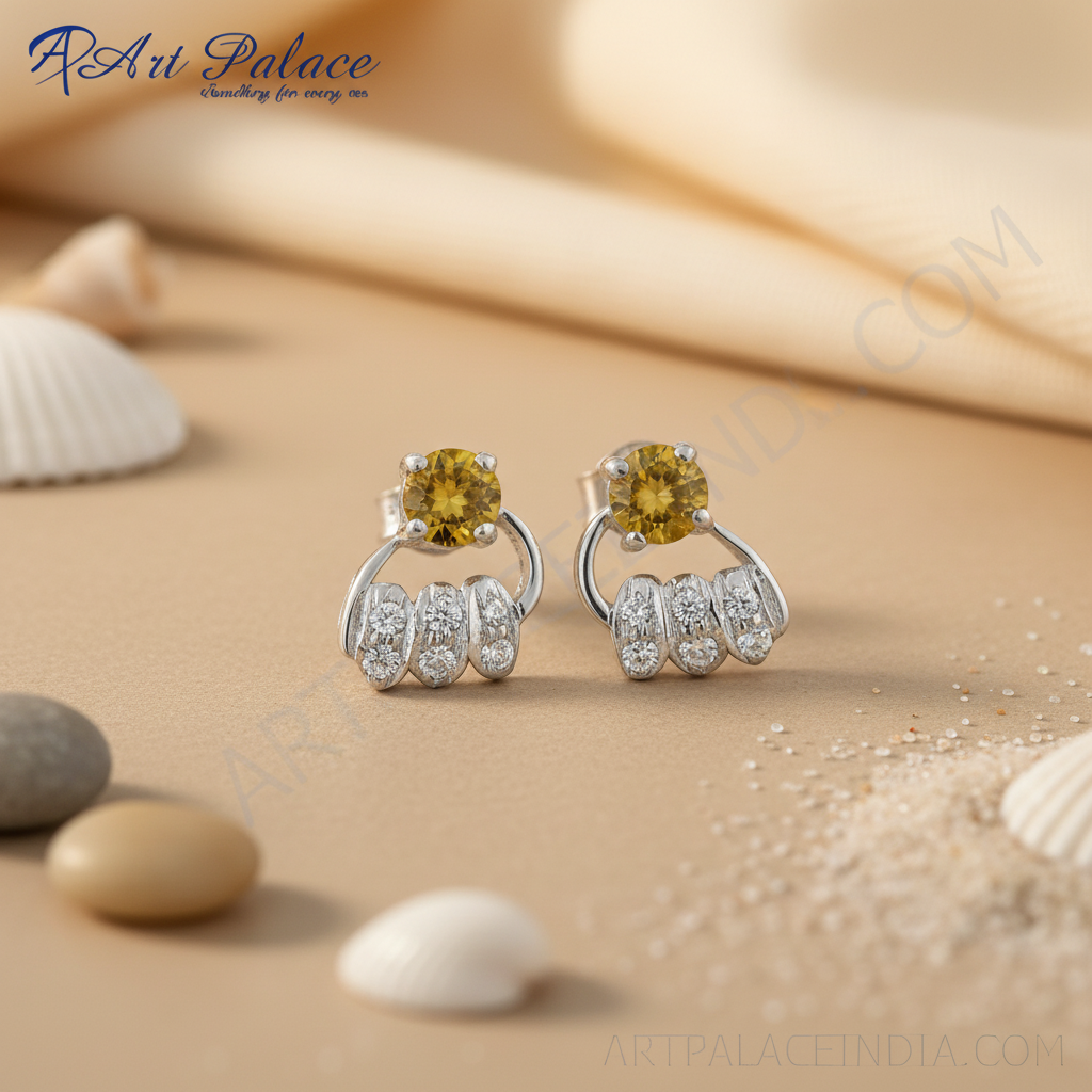 925纯银黄水晶宝石耳环（女士款）| 礼品首饰