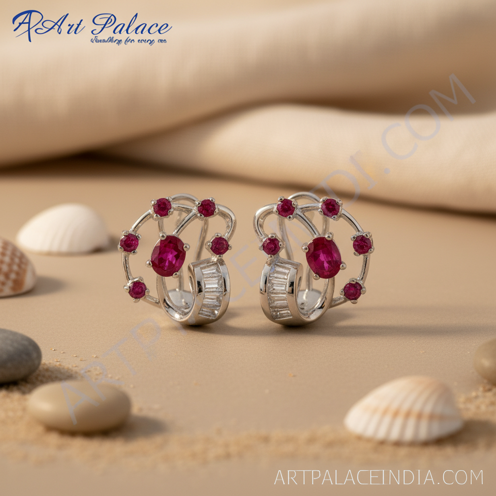 Ruby & diamond earrings | silver dangle earrings for women