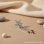 Load image into Gallery viewer, Silver Flower Earrings with Ruby Drops | Women's Dangle Earrings
