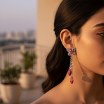 将图像加载到图库查看器中， Silver Dangle Earrings with Pink Gemstones | Women's Jewelry Gift
