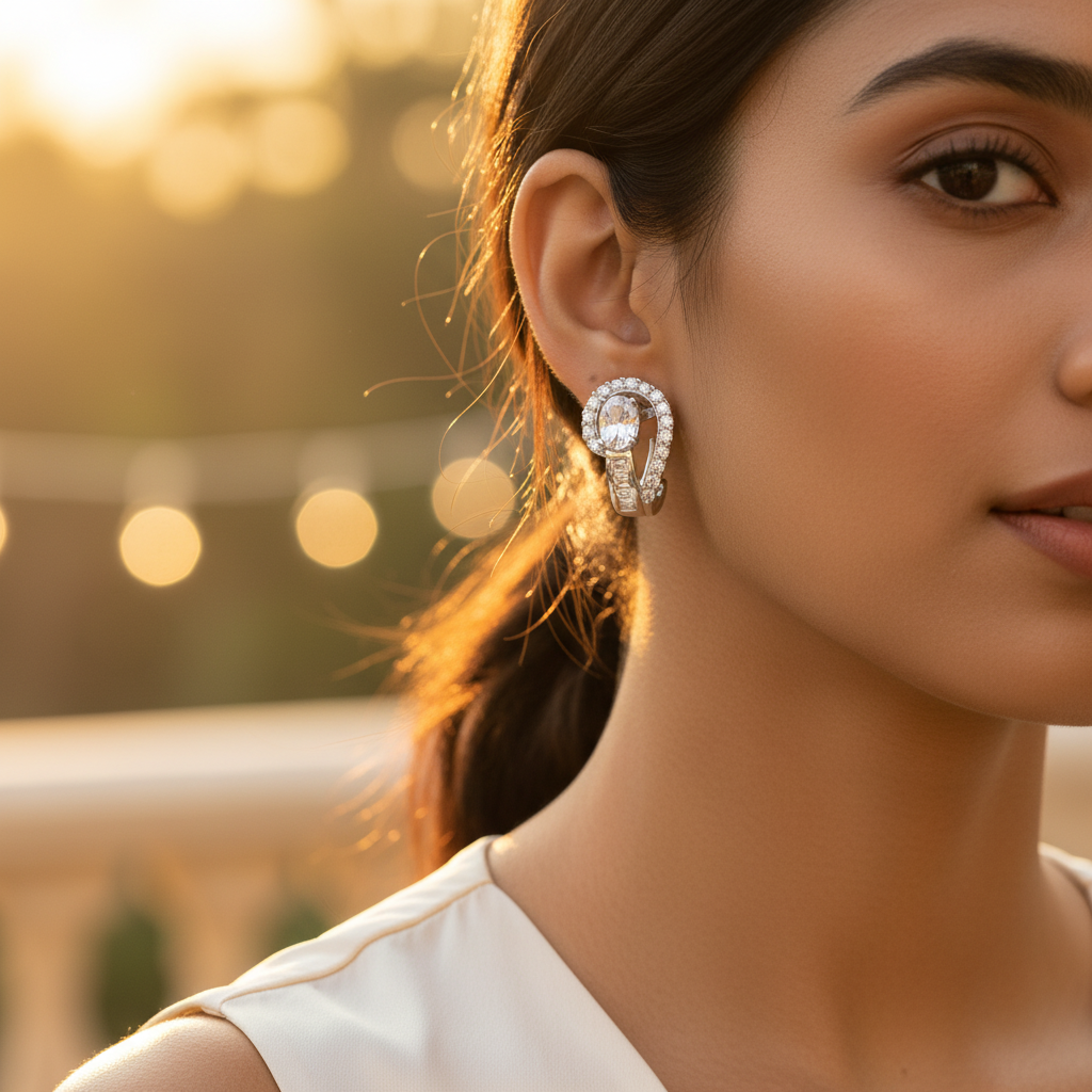 925纯银镶嵌立方氧化锆耳环，女士款 | 礼物