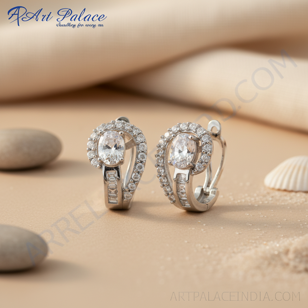 925纯银镶嵌立方氧化锆耳环，女士款 | 礼物