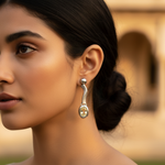 将图像加载到图库查看器中， Silver Dangle Earrings with Green Stone for Women | Daily Wear
