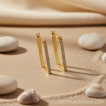 将图像加载到图库查看器中， gold plating Rectangle Hoop Earrings | Crystal-Accented Women's Jewelry
