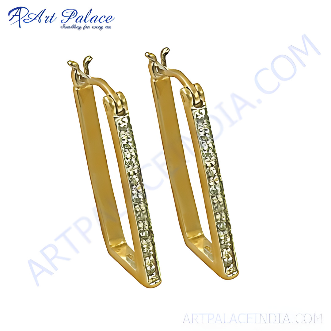 Gold rectangle hoop earrings with crystal accents, women's fashion jewelry, elegant design