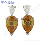 将图像加载到图库查看器中， 925 sterling silver drop earrings featuring yellow citrine gemstone and white cubic zirconia accents.
