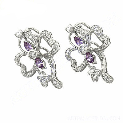 925 Silver Amethyst Stud Earrings for Women | Floral Design