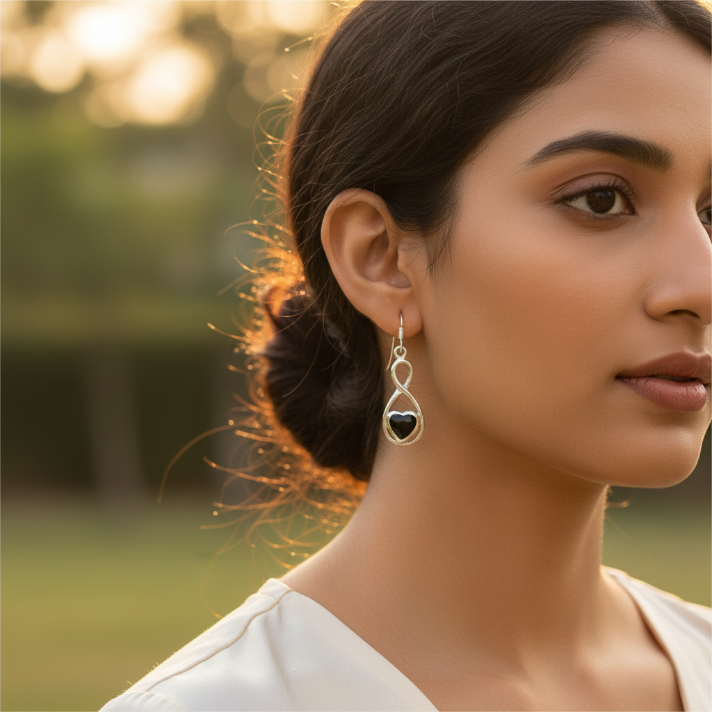 925 Silver Black Heart Drop Earrings for Women | Gift