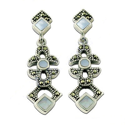 925 Silver Marcasite Mother of Pearl Earrings for Women