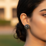 将图像加载到图库查看器中， 925纯银镶嵌黑色蓝宝石耳钉，女士款 | 礼物
