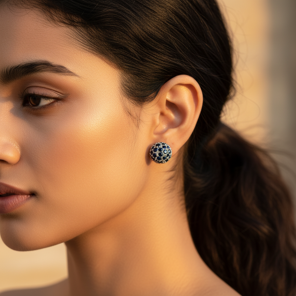 925 Silver Black Sapphire Stud Earrings for Women | Gift