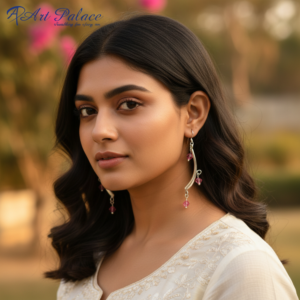 925 Silver Pink Crystal Earrings for Women | Dangle Jewelry
