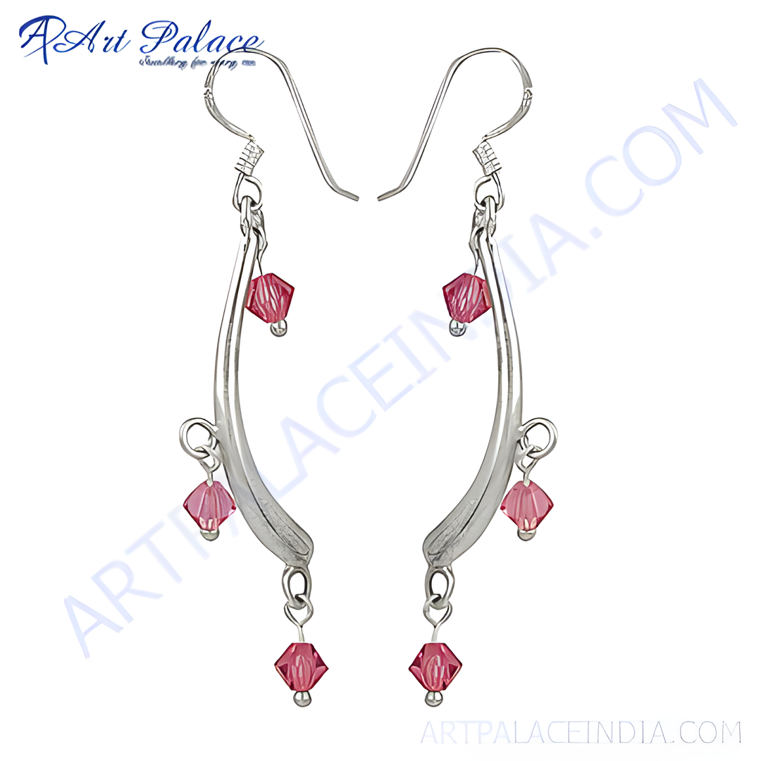 925 sterling silver dangle earrings with pink crystal accents, perfect for women.