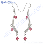 Load image into Gallery viewer, 925 sterling silver dangle earrings with pink crystal accents, perfect for women.
