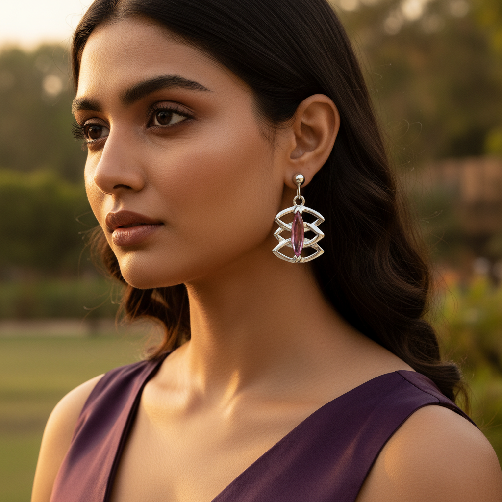 925 Silver Pink Gemstone Drop Earrings for Women | Gift