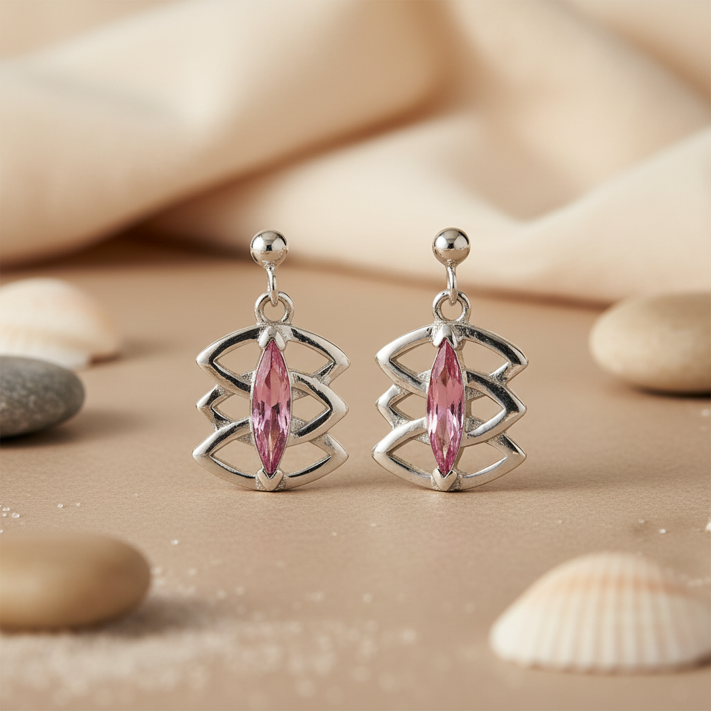 925 Silver Pink Gemstone Drop Earrings for Women | Gift