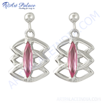 Load image into Gallery viewer, Sterling silver drop earrings featuring a pink gemstone, perfect for women.
