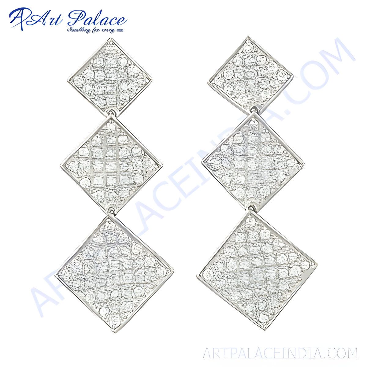 Silver drop earrings with geometric diamond shapes, ideal for women and daily wear
