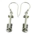 将图像加载到图库查看器中， 925 Silver Violin Earrings with Black Gemstones for Women
