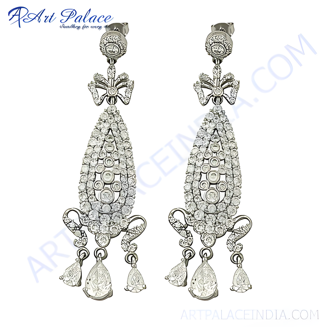 Elegant silver dangle earrings featuring sparkling white stones, perfect for adding sophistication to any look.