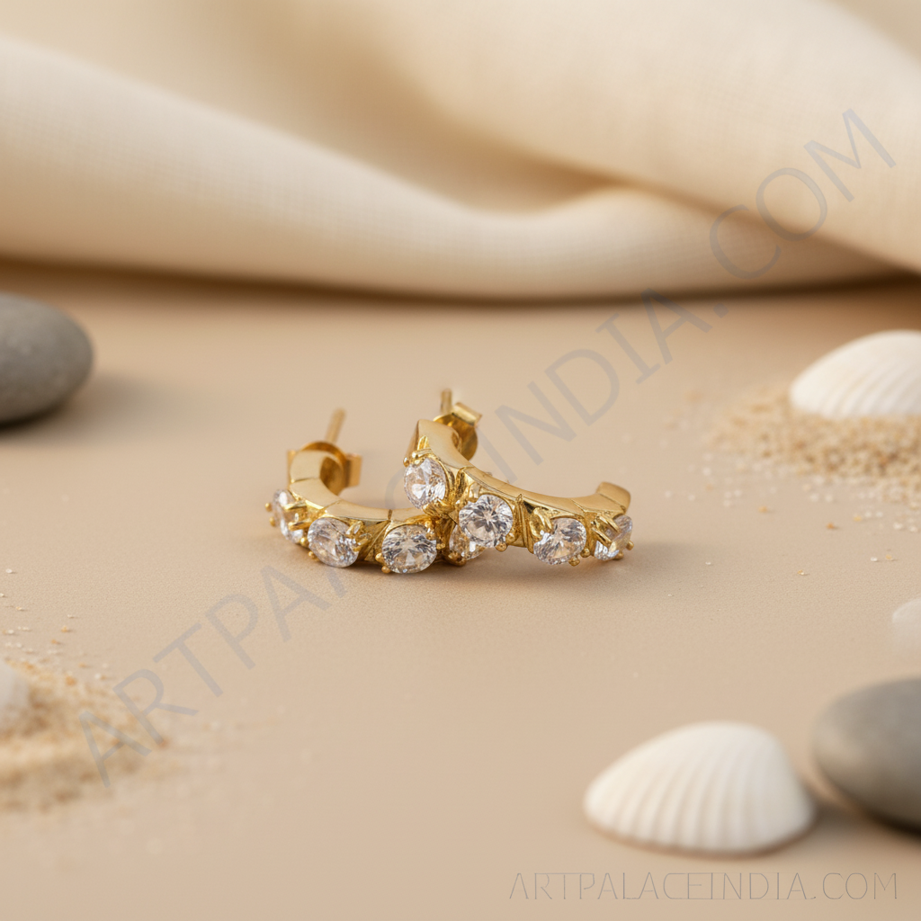 Gold hoop cubic zirconia earrings for women | dainty jewelry