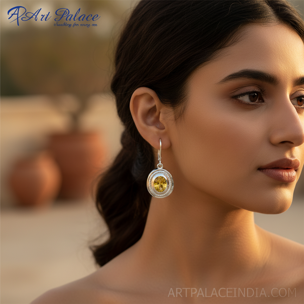 925 Silver Leverback Yellow Gemstone Earrings for Women