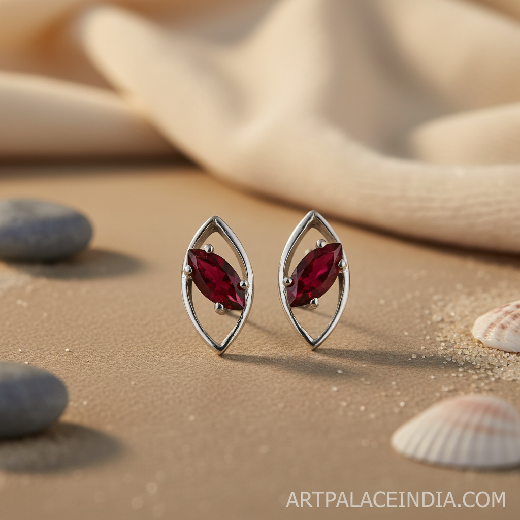 Silver Ruby Stud Earrings for Women | Gemstone Jewelry Gift