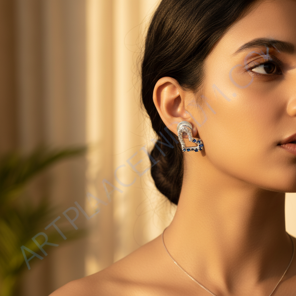 925 Silver Heart Stud Earrings with Blue Gemstones | Women's Jewelry