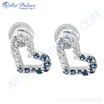 Load image into Gallery viewer, 925 sterling silver heart stud earrings with blue gemstones, a perfect gift for women.
