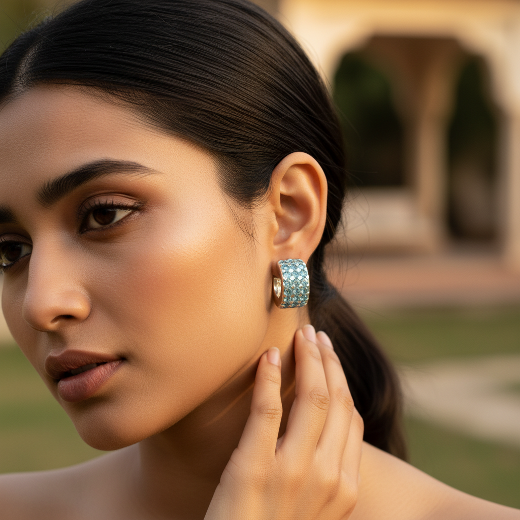 925纯银蓝色宝石耳环，女士款 | 日常佩戴