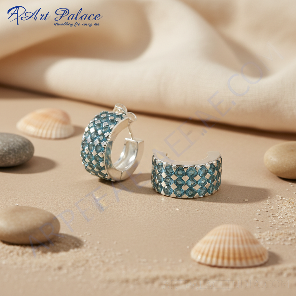 925纯银蓝色宝石耳环，女士款 | 日常佩戴