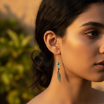 Load image into Gallery viewer, Pendientes de pluma turquesa de plata 925 para mujer | Pendientes colgantes
