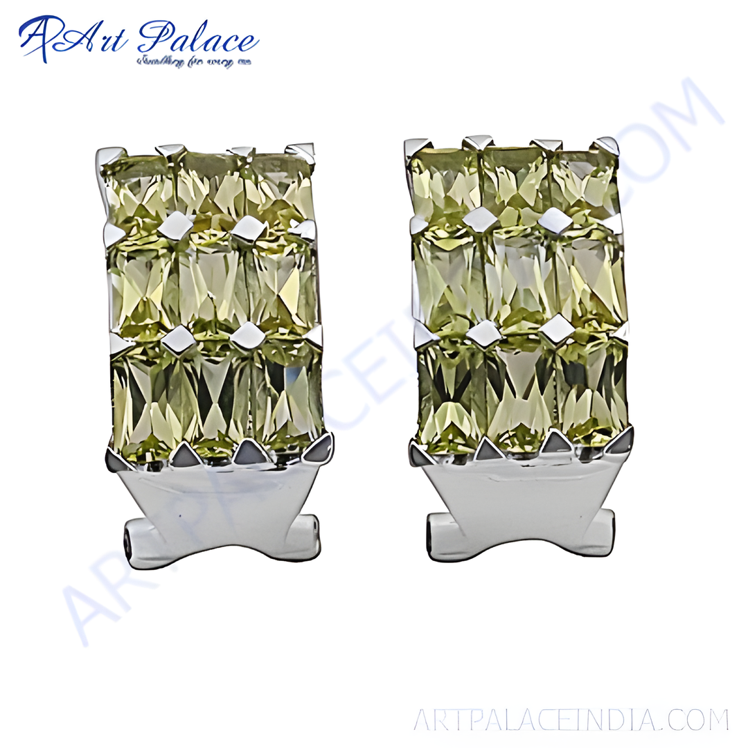 Silver stud earrings with yellow gemstones, perfect for any occasion.