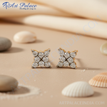 Load image into Gallery viewer, Diamond Stud Earrings | Gold Finish | Women&#39;s Gift
