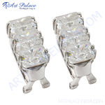 将图像加载到图库查看器中， Silver earrings with multiple sparkling cubic zirconia stones, perfect for elegant wear.
