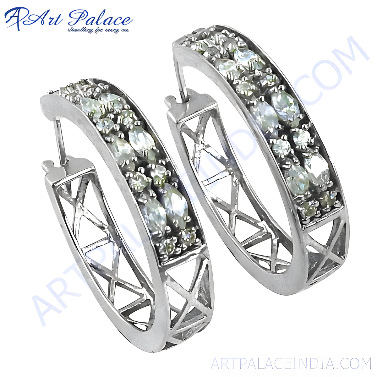 925 sterling silver hoop earrings with green gemstones, perfect for women