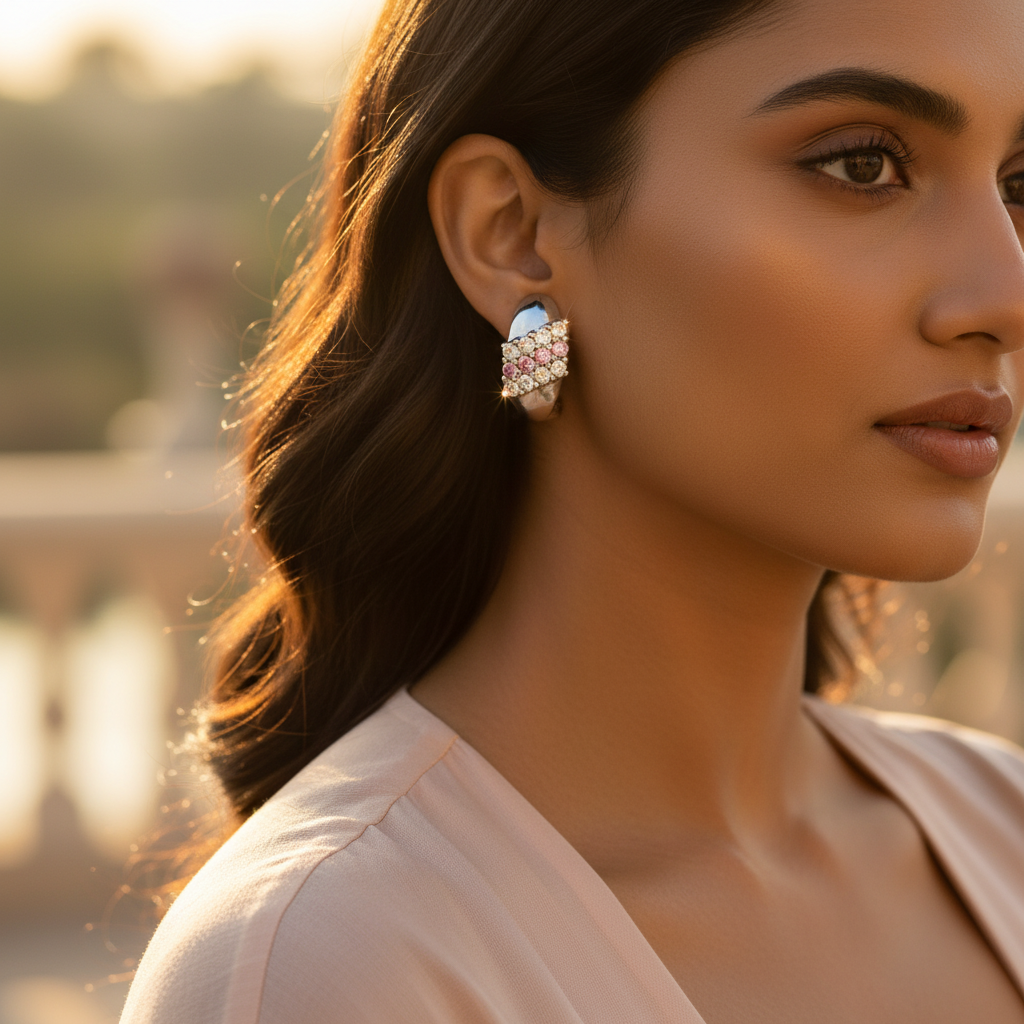 女士银色立方氧化锆耳环 | 礼品首饰