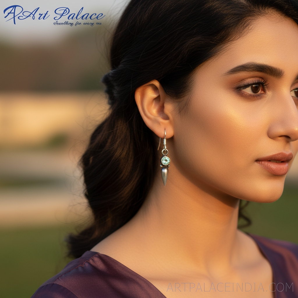 925 Silver Blue Gemstone Dangle Earrings | For Women