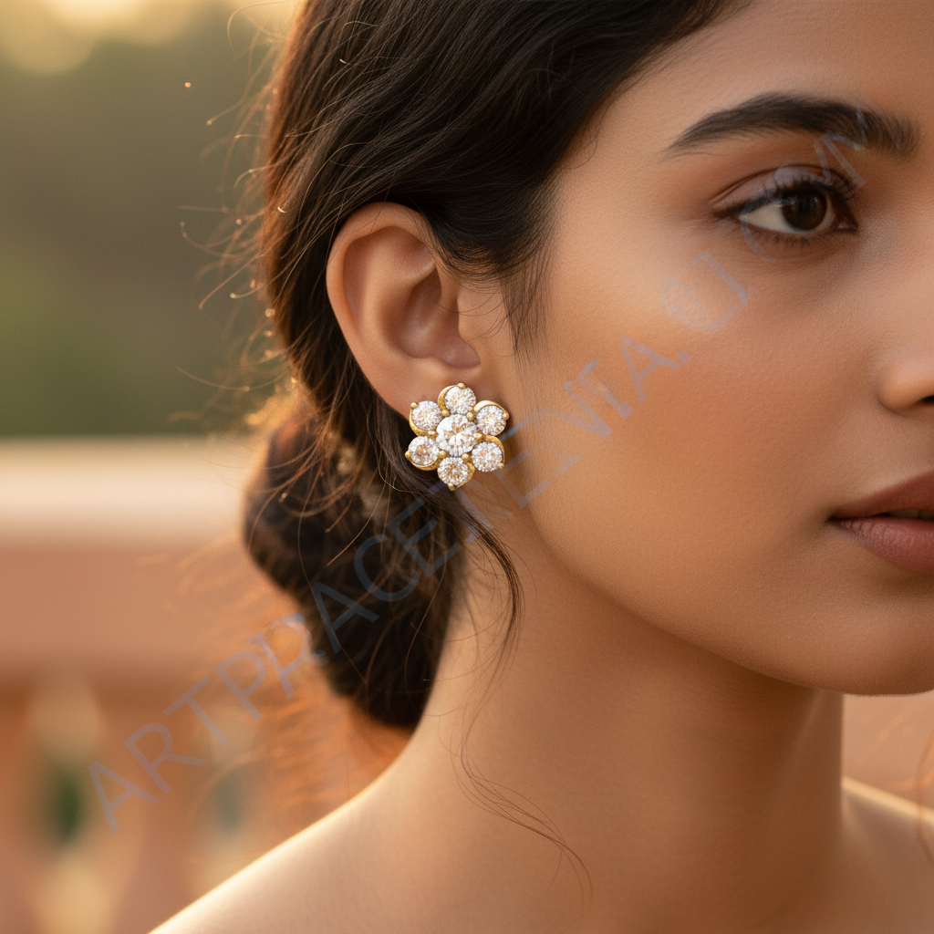 Gold diamond flower stud earrings | women's floral jewelry