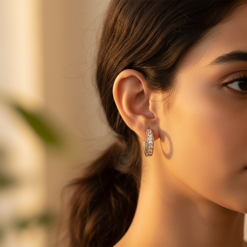 女士银色立方氧化锆耳环 | 礼品首饰